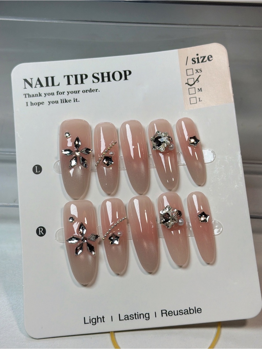 Pink Rhinestone Press-On Nail Set - Picture 2 of 5